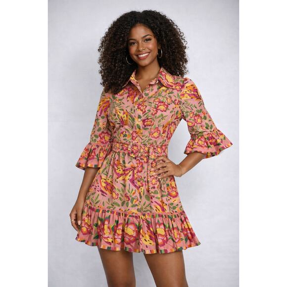 FARM Rio Dresses & Skirts - Anthropologie Farm Rio Painted Bananas Pink Mini Dress 100% cotton XS dress
